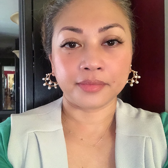 Double Hoop Pearl Earrings - Picture 3 of 10